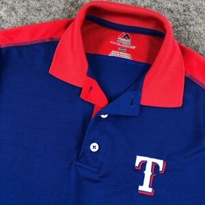 Majestic Texas Rangers Womens Small Polo Shirt MLB Baseball Cool Base Blue Red